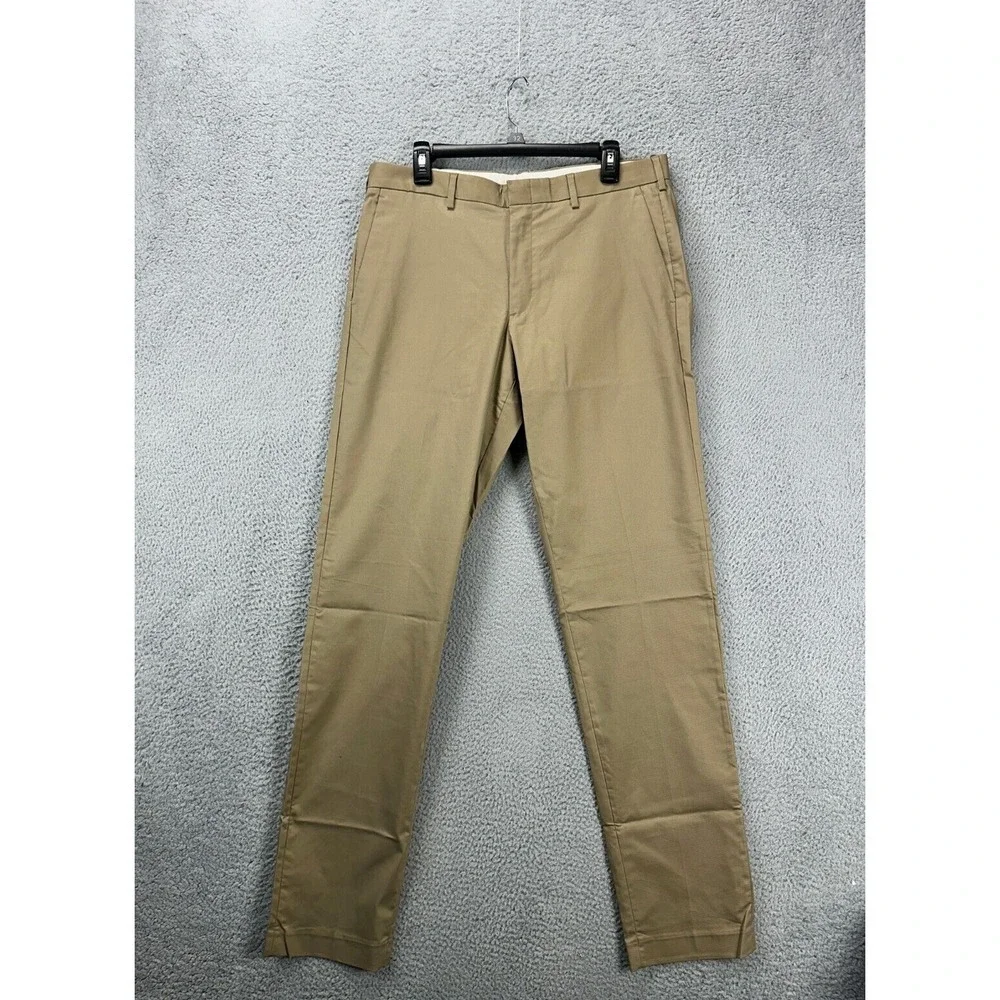 J Crew Pants Men 34X36 Ludlow Tan Khaki Chino 3XDry Slim Straight Flat Front NEW